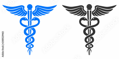 Schilderij op canvas Caduceus Symbols With Wings Vector Illustration On White Background