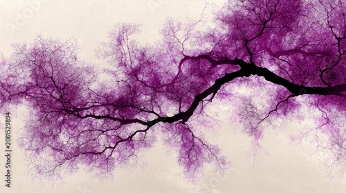 A tree with purple leaves against a pale sky.