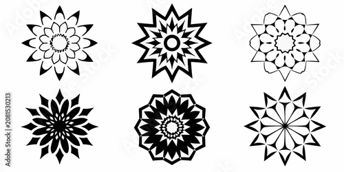Stylized Flower Icons Black And White Vector Illustration Set