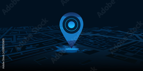 Obraz na plátně Blue Location Pin Over City Map Vector Illustration