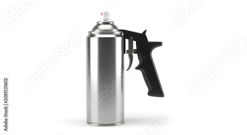 Gray spray paint can with black trigger gun