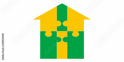 Canvas Print Puzzle arrow pointing upwards split vertically yellow and green