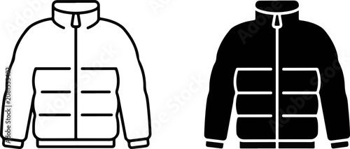 Obraz na płótnie Outline and solid puffer jacket icon set for winter clothing with clothing outer