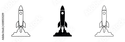Принти на полотні Rocket launch icons in outline, solid, and hand-drawn styles for space explorati