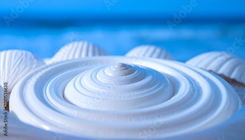 Abstract blue liquid swirling in glass container.