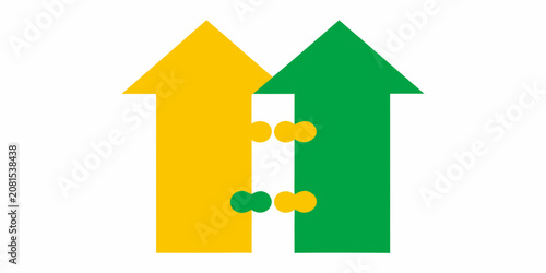 Konstfotografi Two upward pointing arrows split vertically yellow and green vector illustration