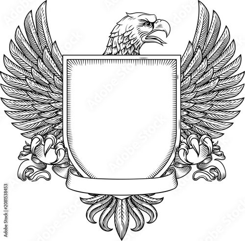 Bald Eagle Hawk Falcon Shield Coat of Arms