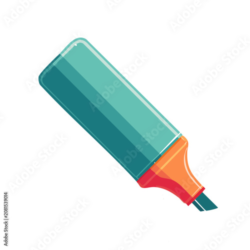 Flat illustration of a teal highlighter pen with orange and red tip