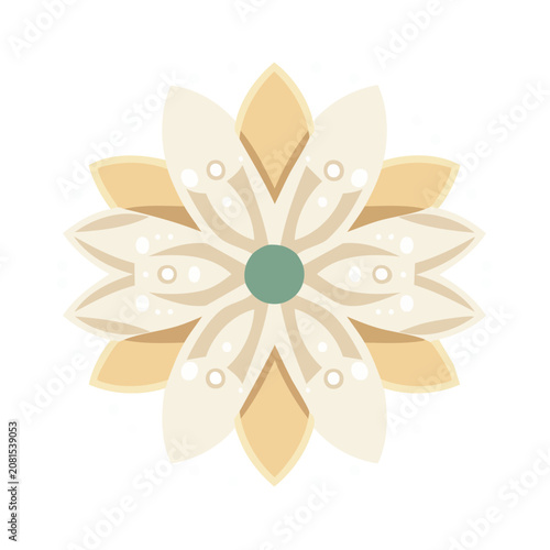 Flat vector illustration of a stylized flower with teal center
