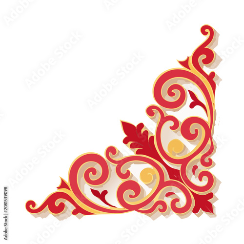 Ornate red and gold corner scrollwork vector