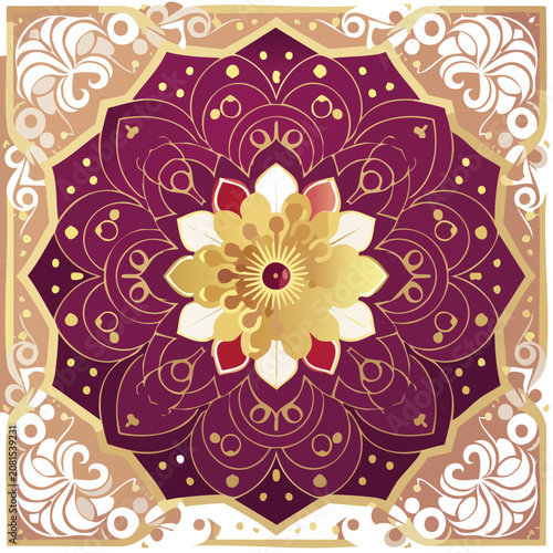 Decorative burgundy and gold mandala pattern vector
