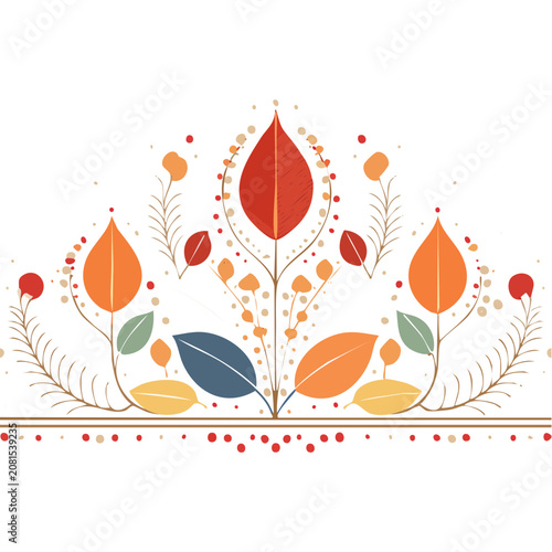 Autumn Leaves and Berries Border Vector Illustration