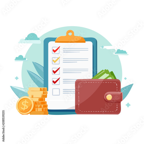 Financial Planning Checklist with Wallet and Coins