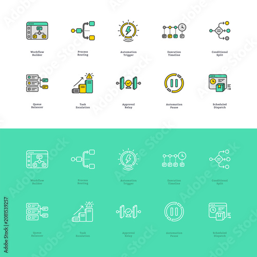 Photography Workflow Automation Line Icons for SaaS Dashboard and Process Management