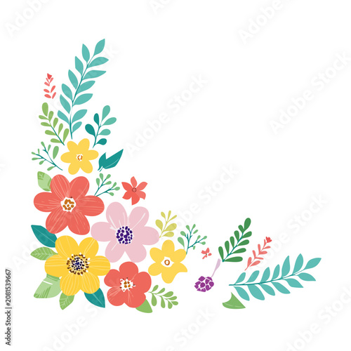 Colorful flat floral corner illustration
