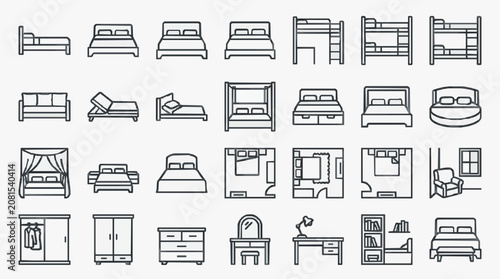 Photos Professional Black and White Line Drawing Icons Set of Various Beds Furniture an
