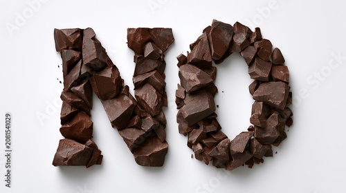 Message formed from pieces of chocolate on a white background