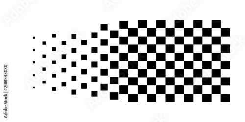 Tableau sur toile Checkered pattern dissolving into dots black and white vector illustration