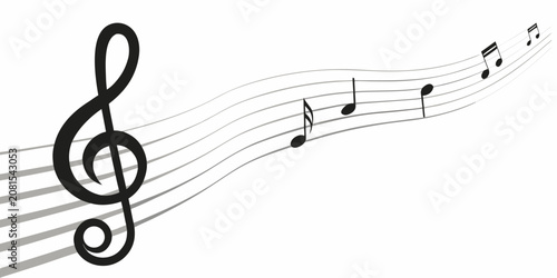 Fotografie Musical Notes And Treble Clef Black And White Vector Illustration