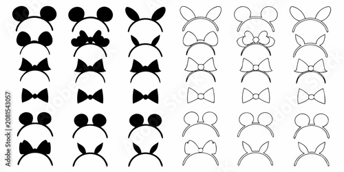 Fotografie Headband Silhouettes And Line Icons On White Background