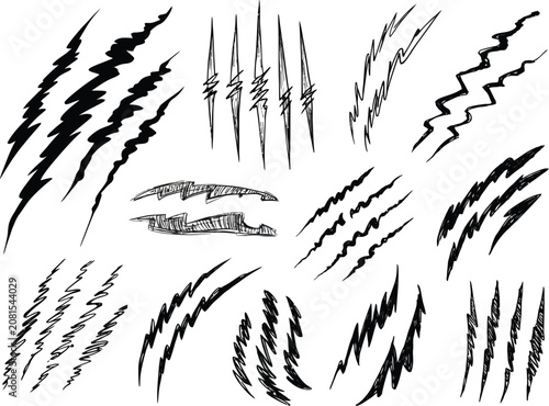 Monster Claw Slash Vector Set Featuring Black Ink Sketch, Ripped Paper, and Halloween Scratch Marks