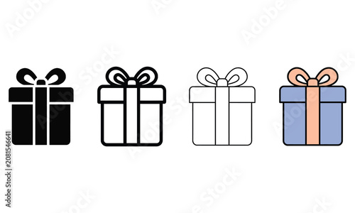 Colorful set of four beautifully wrapped gift boxes with bows illustration