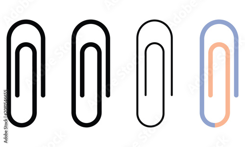 Four paper clips in different sizes and colors
