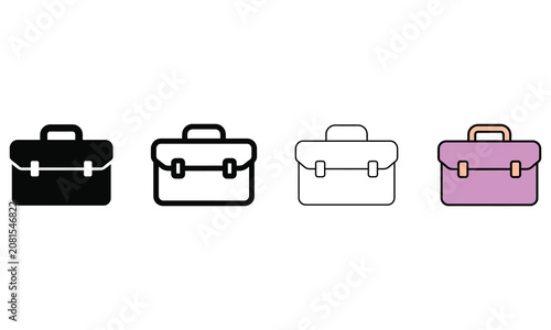 Collection of four briefcase icons showing different styles and color options for business