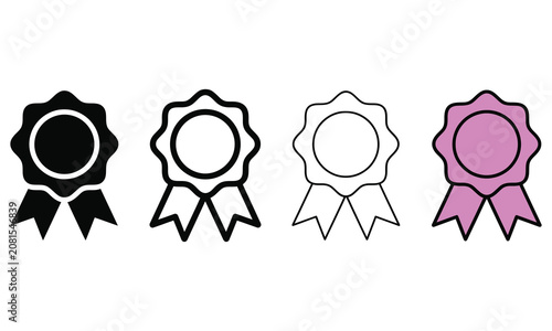 Four decorative award badges with ribbons in different color variations