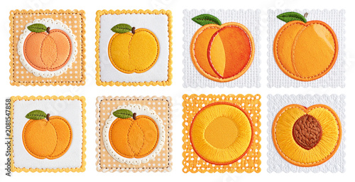Embroidery. Peach. Patchwork. Orange. Decorative.