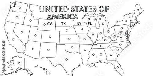 Fotografía Black and white outline map of the united states with state boundaries