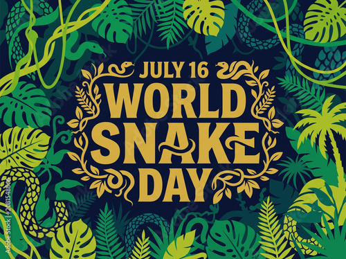 July 16 World Snake Day Vector Graphic Fantasy Jungle Tropical Silhouette