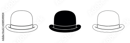 Photos Three bowler hats in different styles: solid, outline, and hand-drawn outline