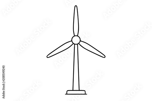 Wind turbine vector icon illustration with three blades and slim tower, clean black outline renewable energy symbol for sustainability, green power, wind farm, climate and technology designs