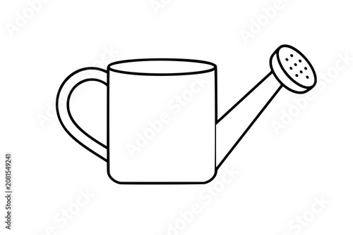 Minimal watering can vector icon illustration with side handle, open oval rim, angled spout and perforated rose, clean outline for garden watering, plant care, farming and botanical projects