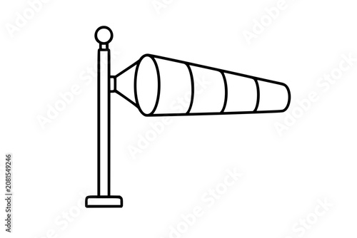 Airport windsock vector icon illustration on a pole showing wind direction, striped cone and clean outline style for aviation safety, runway signage, weather forecast and navigation graphics