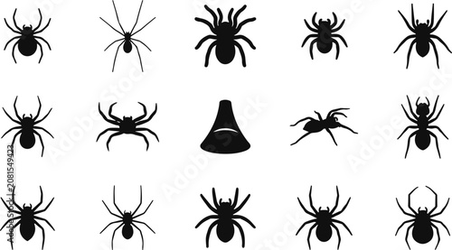 Cuadro en lienzo Helloween bundle black spider silhouettes witch hat halloween decorations graphi