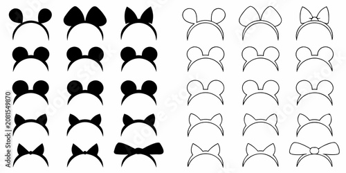 Bild auf Leinwand Headband Icons With Bows Black And White Line Art Collection