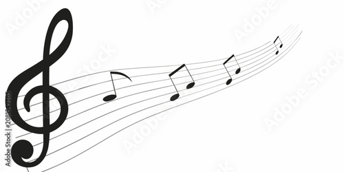 Fotografie Musical notes and treble clef black vector illustration on white background