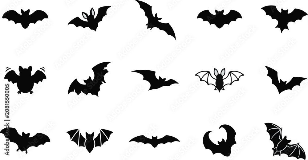 Fototapeta premium Helloween bundle 15 unique bat silhouettes for spooky decorations and halloween party themes