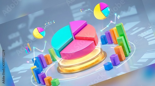 3D colorful pie chart business data visualization in digital workspace