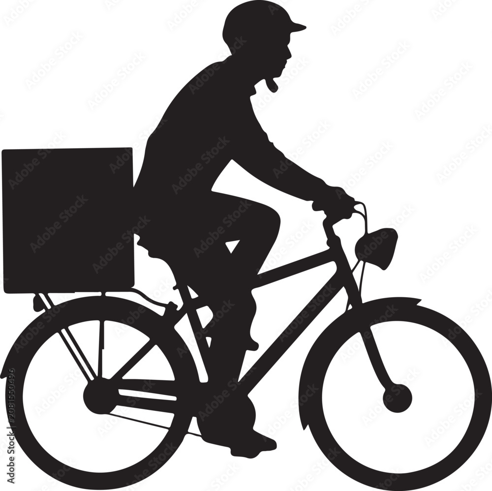 Fototapeta premium Delivery person riding bicycle with cargo box