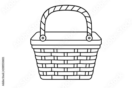 Obraz na plátne Picnic basket outline vector icon, hand-drawn wicker hamper illustration with ro