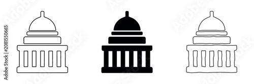 Collection of Capitol building icons in outline, solid, and hand-drawn styles