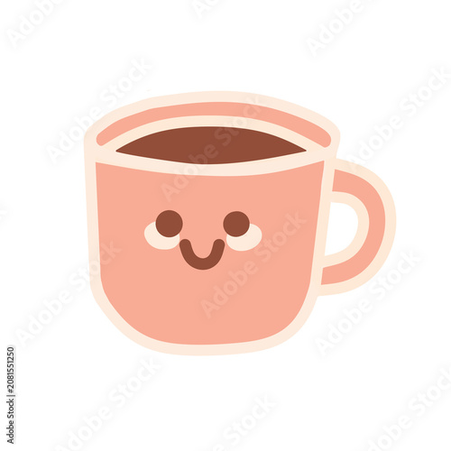 Cute Smiling Coffee Cup Flat Cartoon Sticker Icon Isolated on Transparent Background