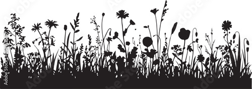 Black and white wildflower meadow illustration