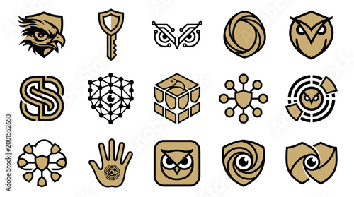 Slika na platnu Golden shield and eye icons.