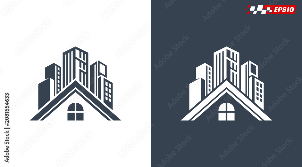 Fototapeta premium Modern City Skyline on House Roof Logo Design.
