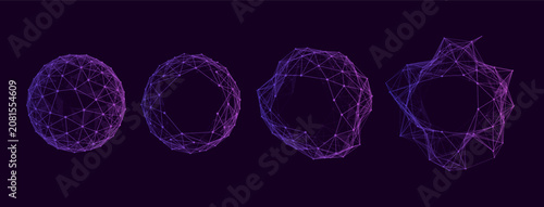 Neon Purple Digital Plexus Spheres and Futuristic Network Rings on Dark Background