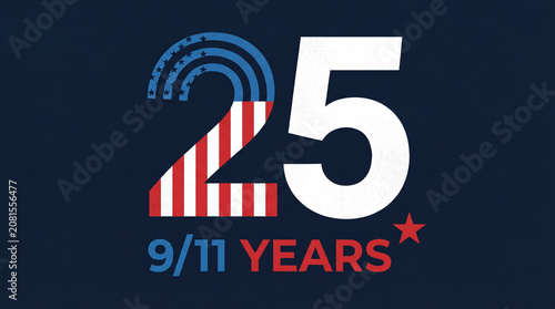 9/11 25th anniversary commemorative graphic with striped numbers.